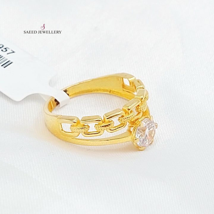Zircon Studded Twins Wedding Ring Made of 21K Gold by Saeed Jewelry 