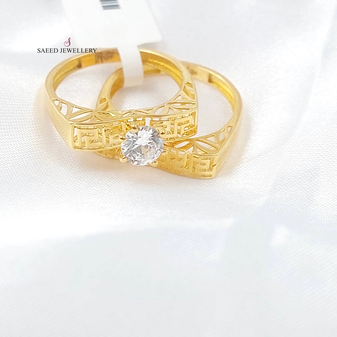 Zircon Studded Twins Wedding Ring Made of 21K Gold by Saeed Jewelry 