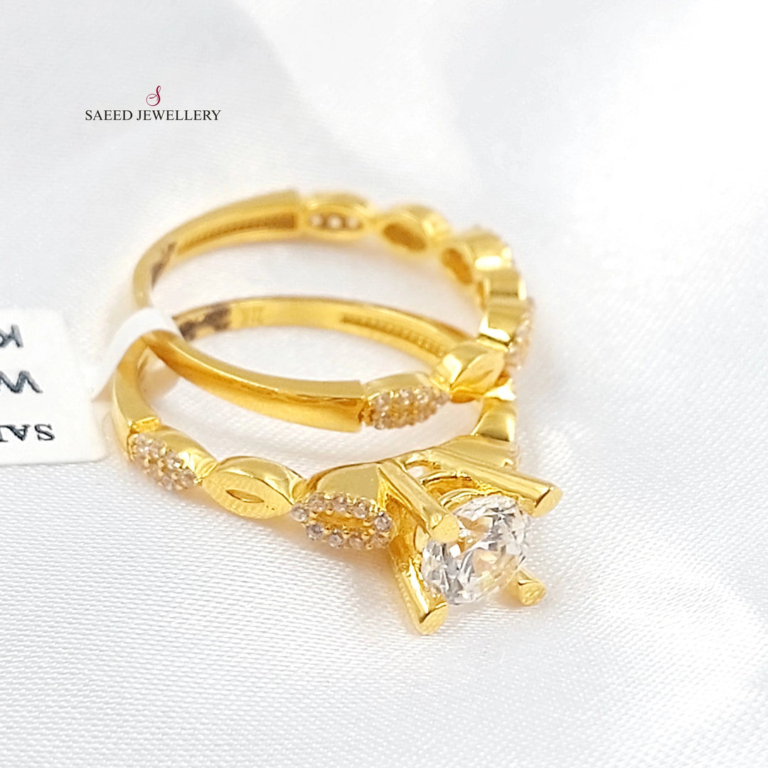 Zircon Studded Twins Wedding Ring Made of 21K Gold by Saeed Jewelry 