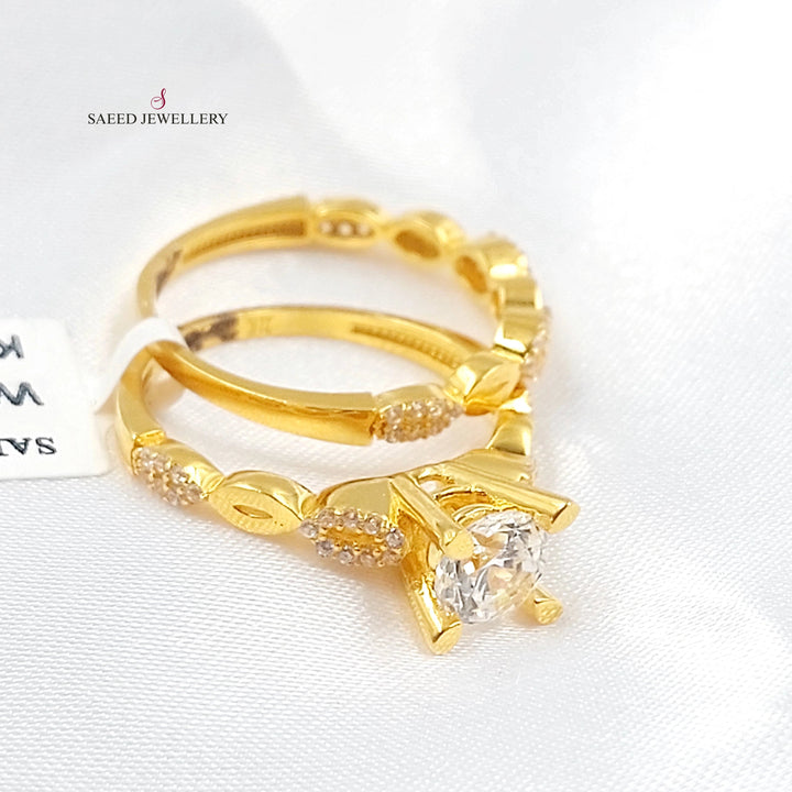 Zircon Studded Twins Wedding Ring Made of 21K Gold by Saeed Jewelry 