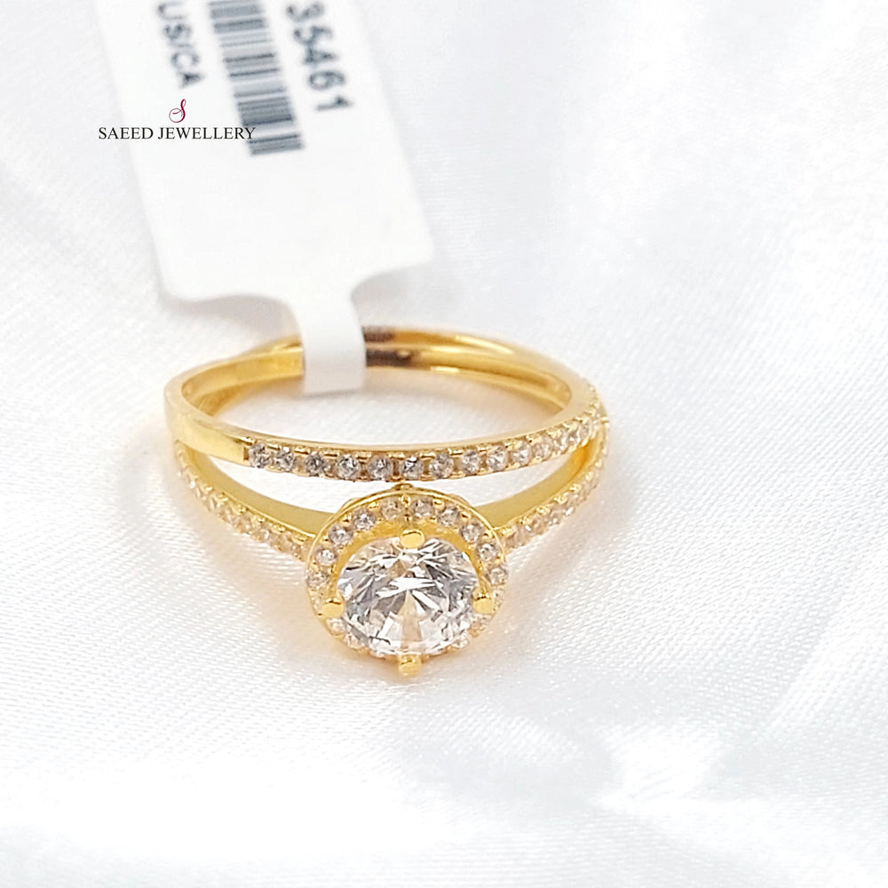 Zircon Studded Twins Wedding Ring Made of 21K Gold by Saeed Jewelry 