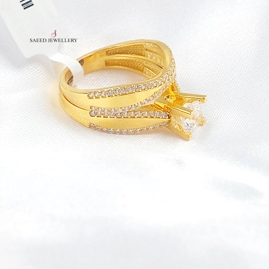 Zircon Studded Twins Wedding Ring Made of 21K Gold by Saeed Jewelry 