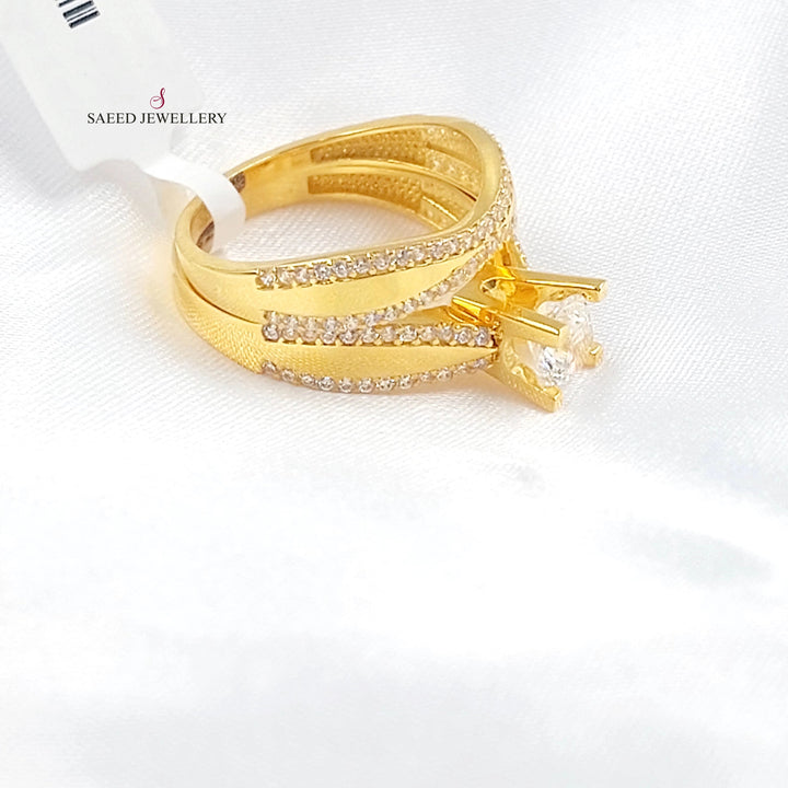Zircon Studded Twins Wedding Ring Made of 21K Gold by Saeed Jewelry 