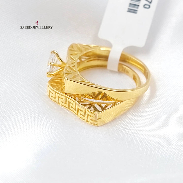 Zircon Studded Twins Wedding Ring Made of 21K Gold by Saeed Jewelry 