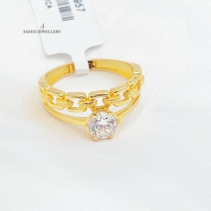 Zircon Studded Twins Wedding Ring Made of 21K Gold by Saeed Jewelry 