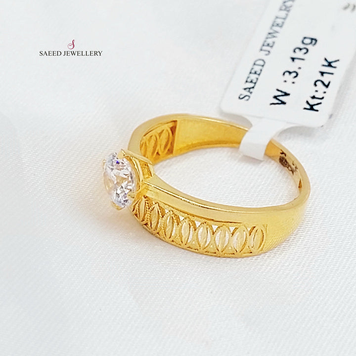 Zircon Studded Twins Wedding Ring Made of 21K Gold by Saeed Jewelry 