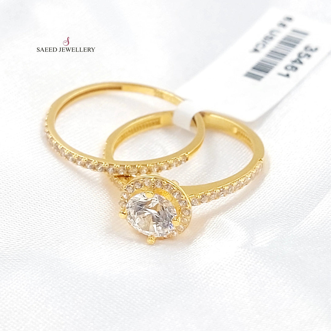 Zircon Studded Twins Wedding Ring Made of 21K Gold by Saeed Jewelry 