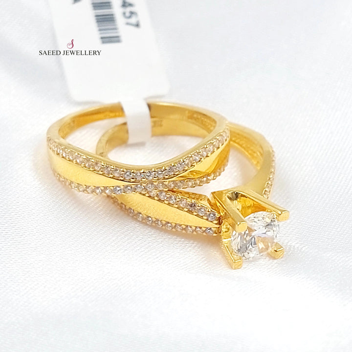 Zircon Studded Twins Wedding Ring Made of 21K Gold by Saeed Jewelry 