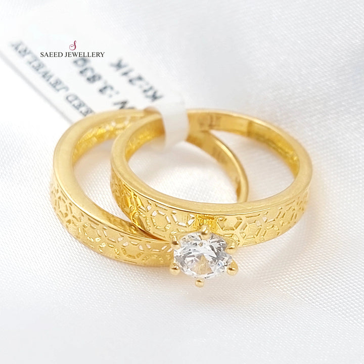 Zircon Studded Twins Wedding Ring Made of 21K Gold by Saeed Jewelry 