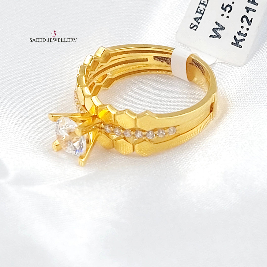 Zircon Studded Twins Wedding Ring Made of 21K Gold by Saeed Jewelry 