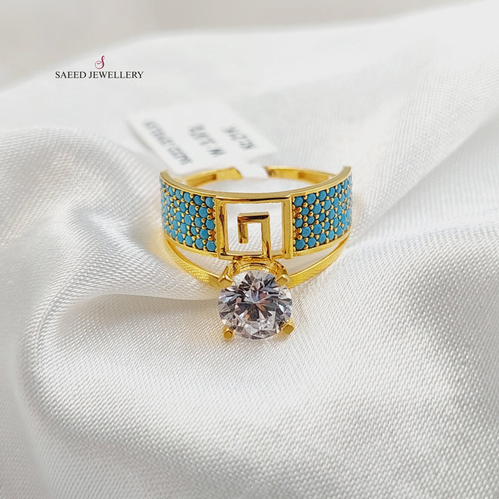 21K Gold Zircon Studded Twins Wedding Ring by Saeed Jewelry - Image 1