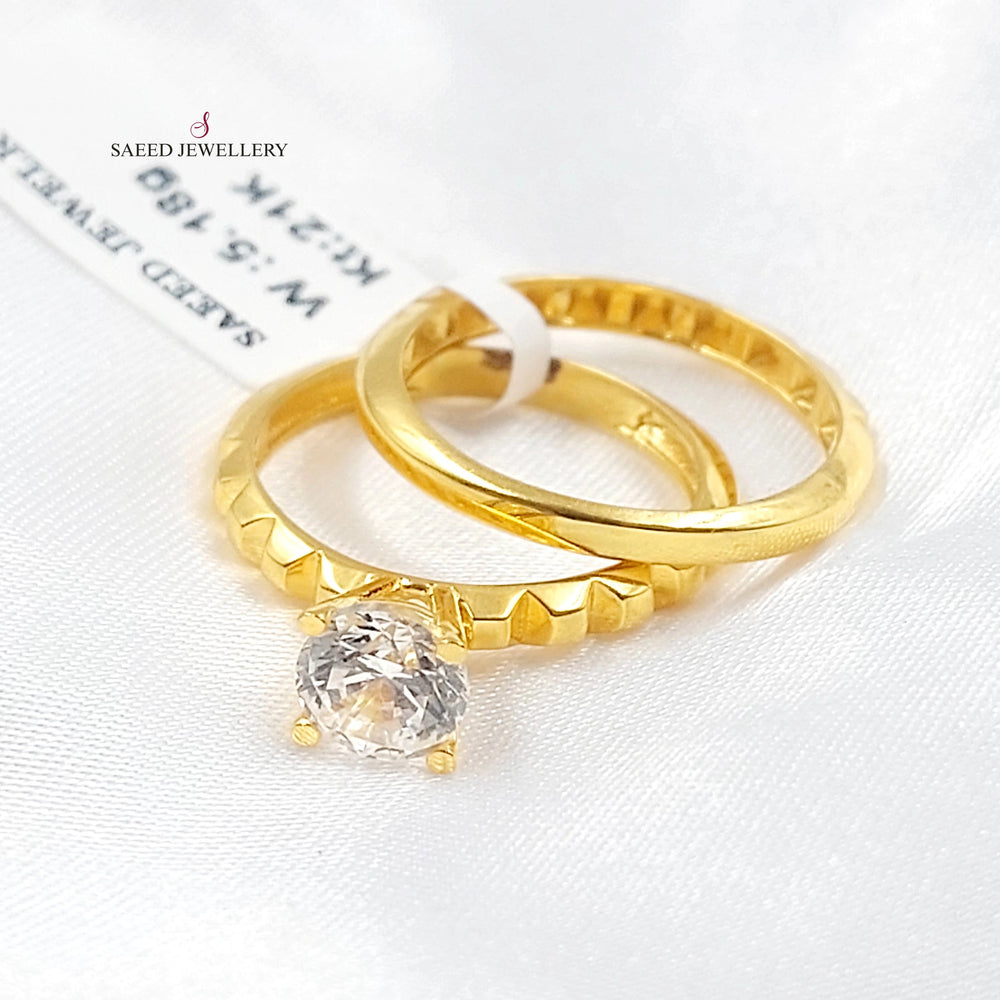Zircon Studded Twins Wedding Ring Made of 21K Gold by Saeed Jewelry 