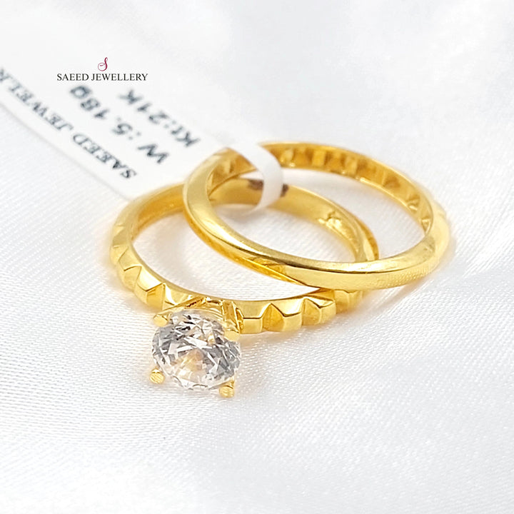 Zircon Studded Twins Wedding Ring Made of 21K Gold by Saeed Jewelry 
