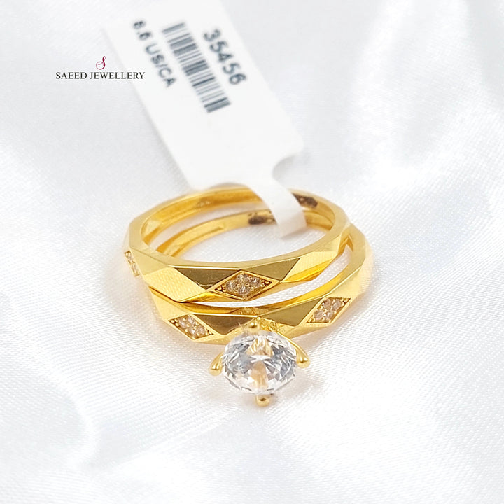 Zircon Studded Twins Wedding Ring Made of 21K Gold by Saeed Jewelry 
