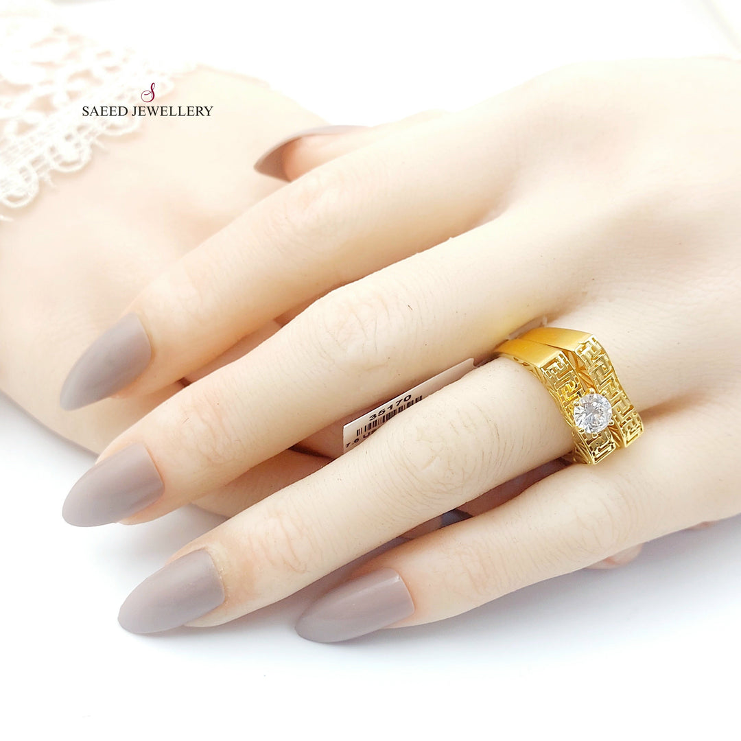 Zircon Studded Twins Wedding Ring Made of 21K Gold by Saeed Jewelry 