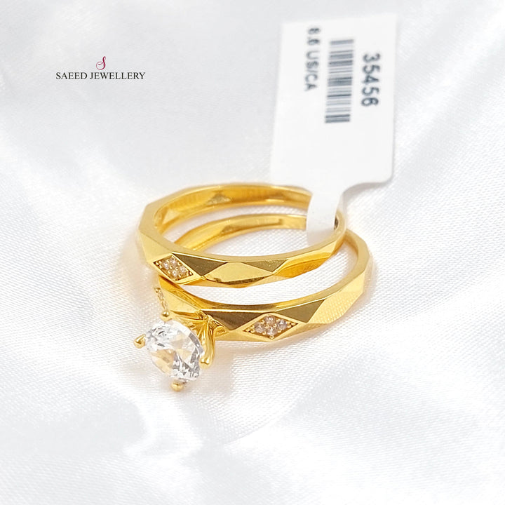 Zircon Studded Twins Wedding Ring Made of 21K Gold by Saeed Jewelry 