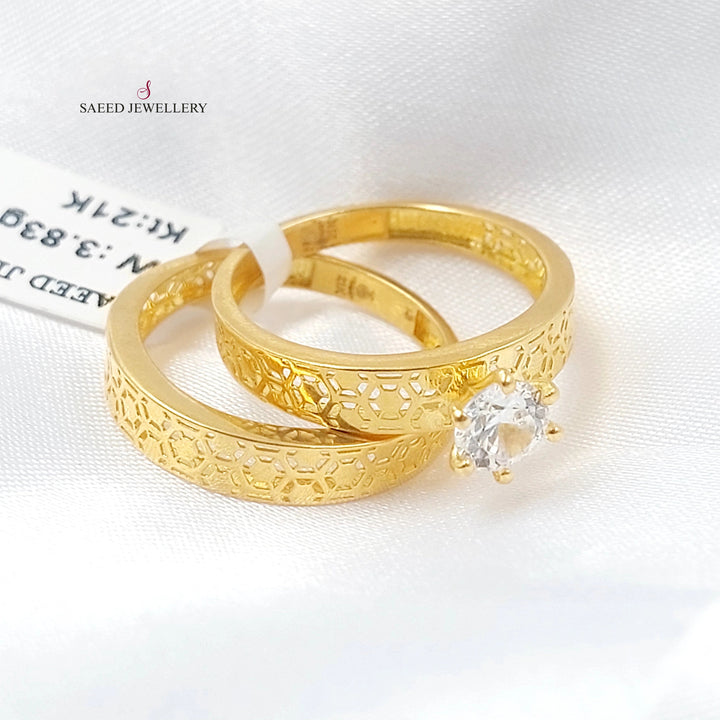 Zircon Studded Twins Wedding Ring Made of 21K Gold by Saeed Jewelry 