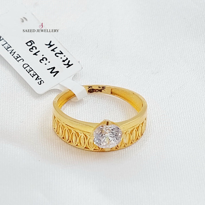 Zircon Studded Twins Wedding Ring Made of 21K Gold by Saeed Jewelry 