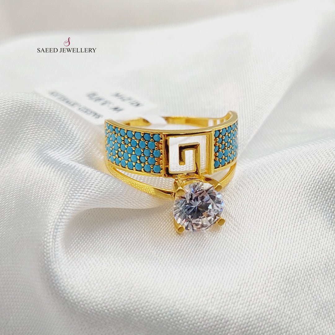 21K Gold Zircon Studded Twins Wedding Ring by Saeed Jewelry - Image 3