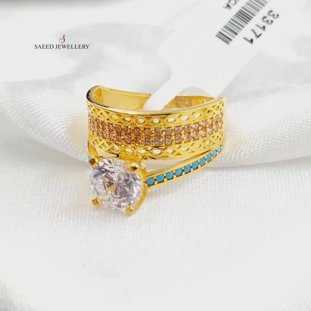 21K Gold Zircon Studded Twins Wedding Ring by Saeed Jewelry - Image 1