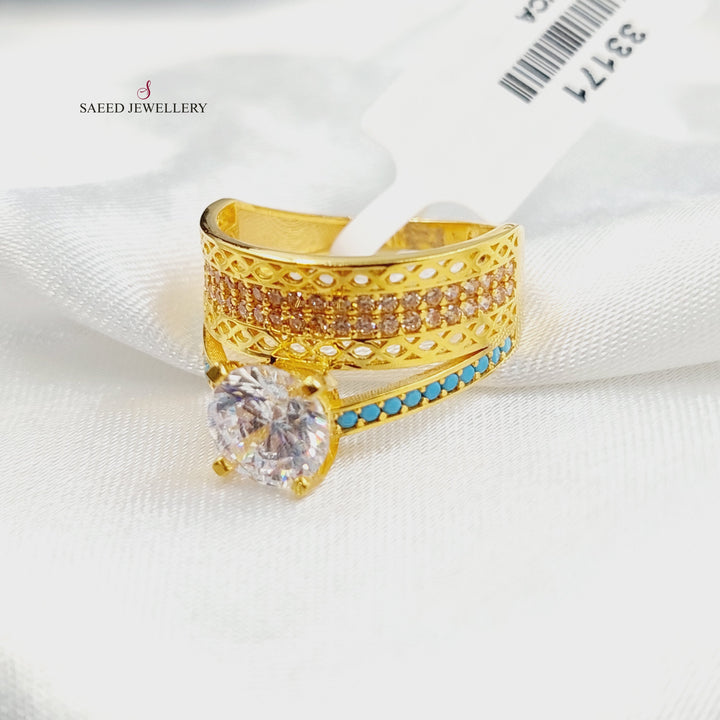 21K Gold Zircon Studded Twins Wedding Ring by Saeed Jewelry - Image 1