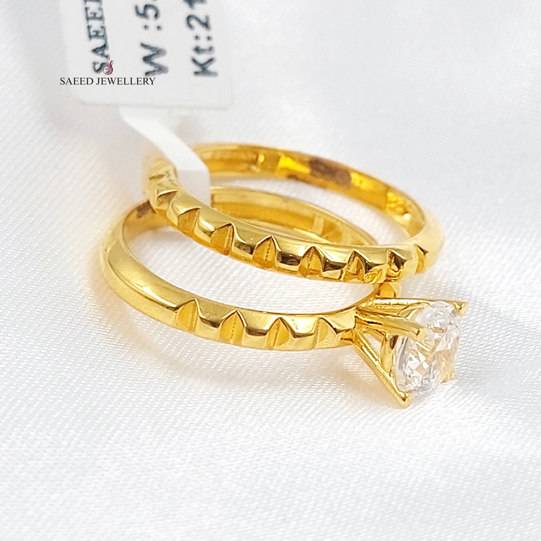 Zircon Studded Twins Wedding Ring Made of 21K Gold by Saeed Jewelry 
