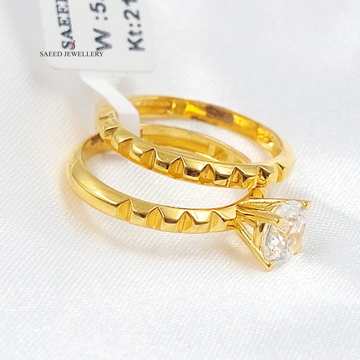 Zircon Studded Twins Wedding Ring Made of 21K Gold by Saeed Jewelry 