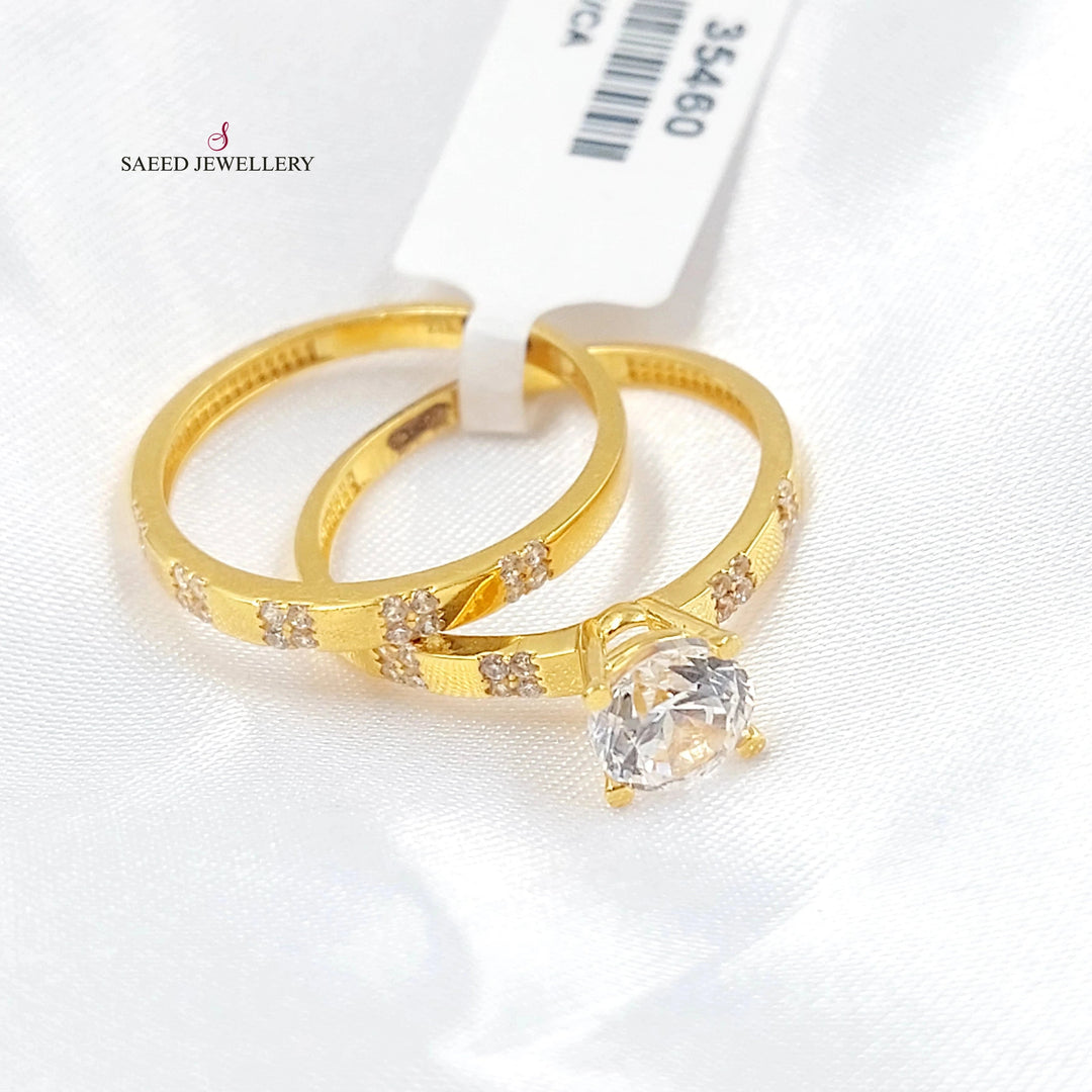 Zircon Studded Twins Wedding Ring Made of 21K Gold by Saeed Jewelry 
