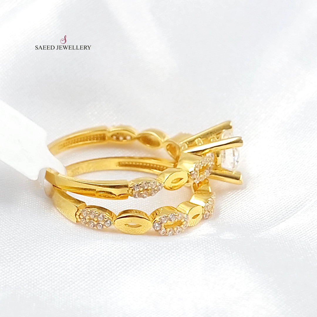 Zircon Studded Twins Wedding Ring Made of 21K Gold by Saeed Jewelry 
