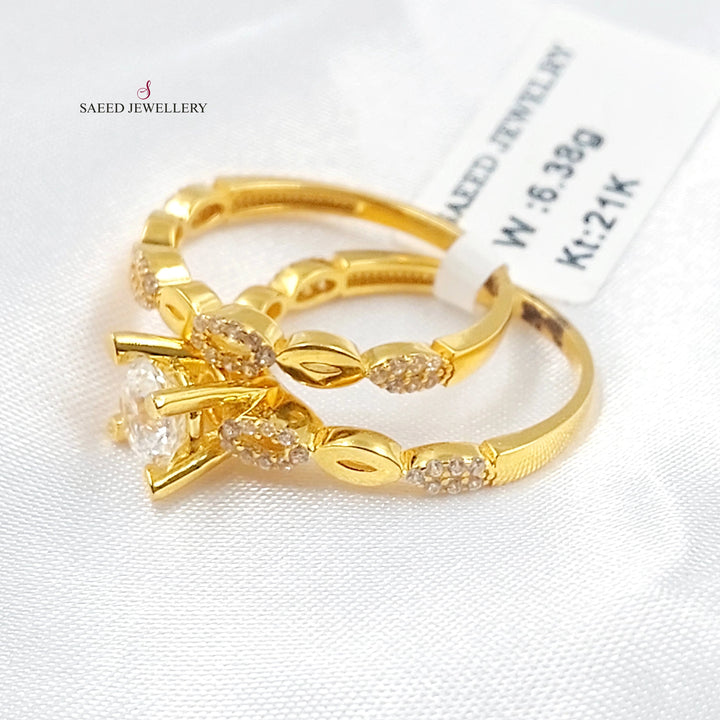 Zircon Studded Twins Wedding Ring Made of 21K Gold by Saeed Jewelry 