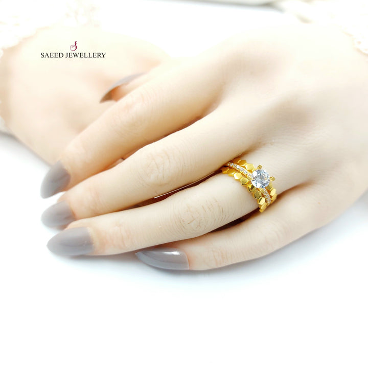 Zircon Studded Twins Wedding Ring Made of 21K Gold by Saeed Jewelry 