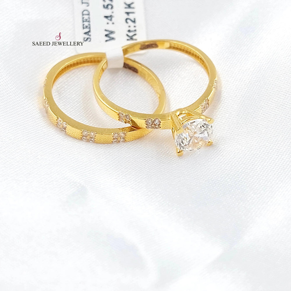 Zircon Studded Twins Wedding Ring Made of 21K Gold by Saeed Jewelry 