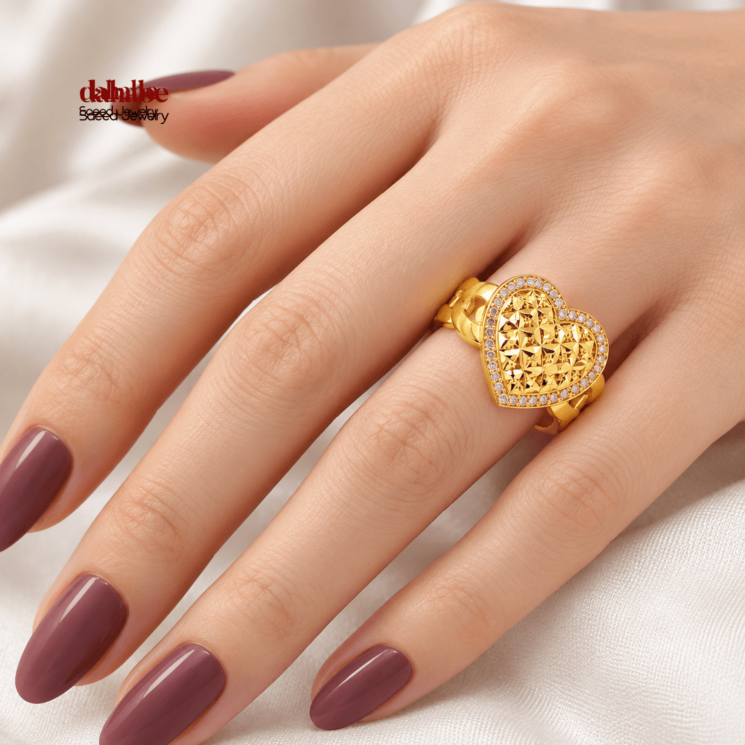 21K Gold Heart Halo Ring