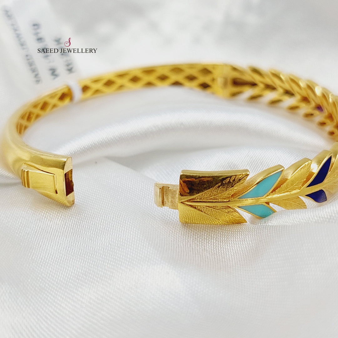 21K Gold Enameled Leaf Bangle Bracelet by Saeed Jewelry - Image 4