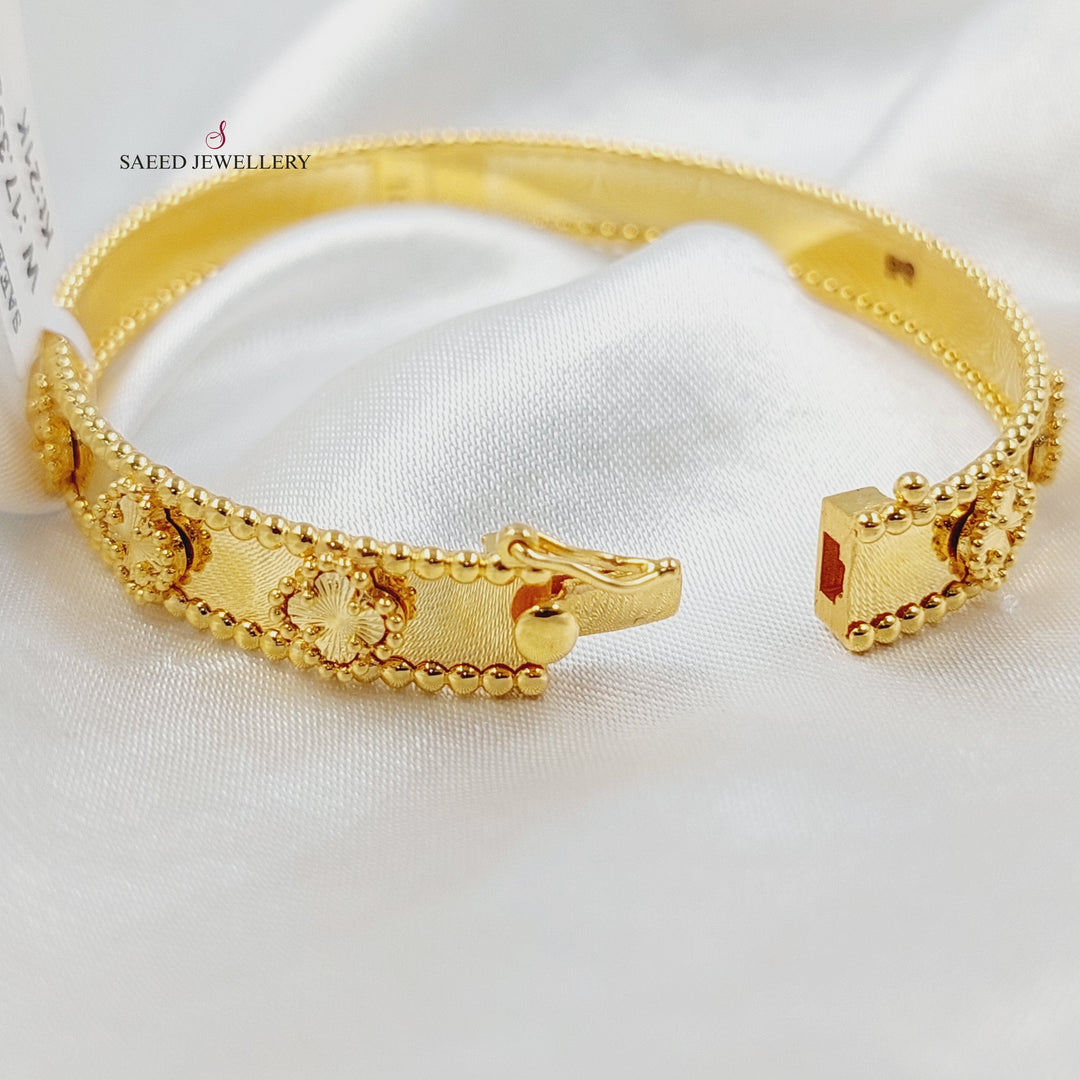 21K Gold Clover Bangle Bracelet by Saeed Jewelry - Image 3