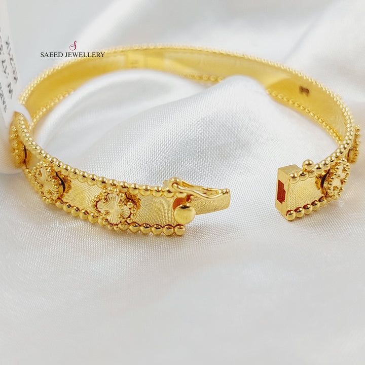 21K Gold Clover Bangle Bracelet by Saeed Jewelry - Image 3