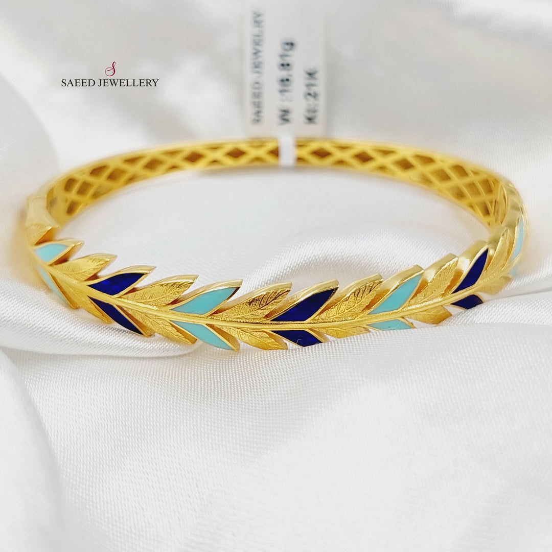 21K Gold Enameled Leaf Bangle Bracelet by Saeed Jewelry - Image 1