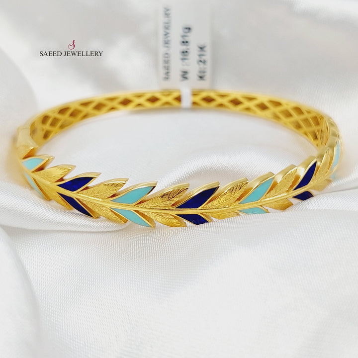 21K Gold Enameled Leaf Bangle Bracelet by Saeed Jewelry - Image 1