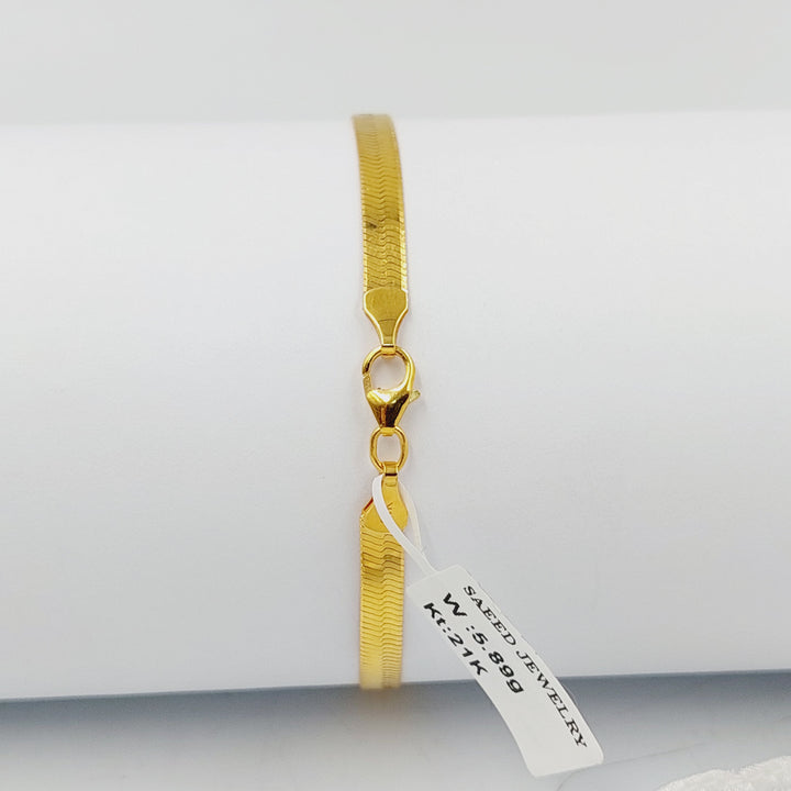 21K Gold Flat Bracelet by Saeed Jewelry - Image 3