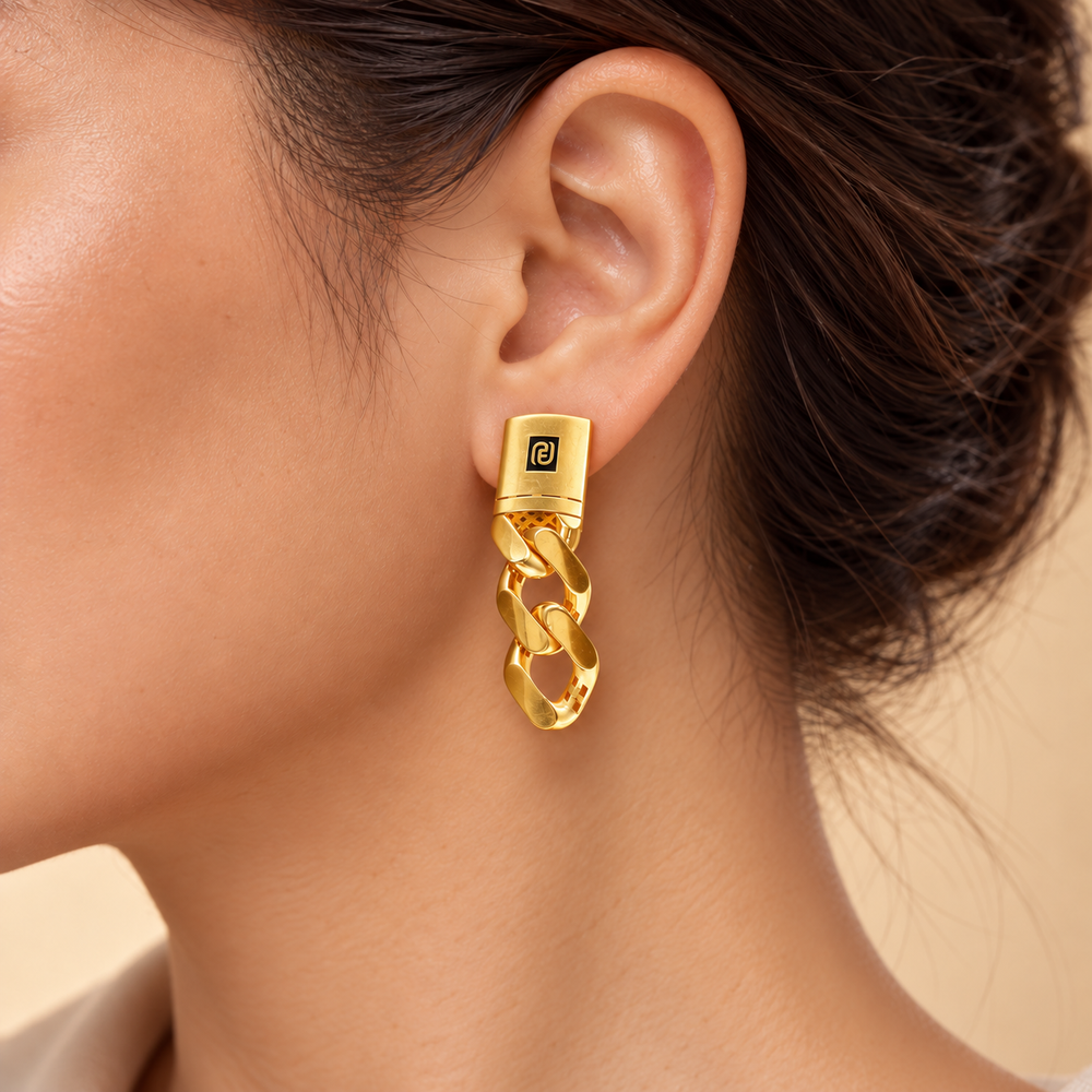 21K Gold Cuban Link Earrings