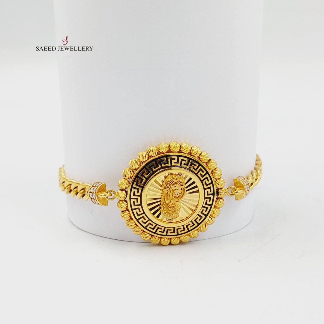 21K Gold Enameled & Zircon Studded Ounce Bracelet by Saeed Jewelry - Image 6