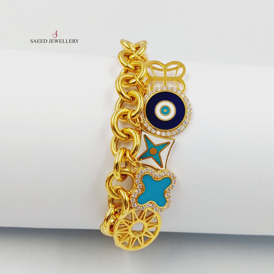 21K Gold Enameled & Zircon Studded Dandash Bracelet by Saeed Jewelry - Image 3