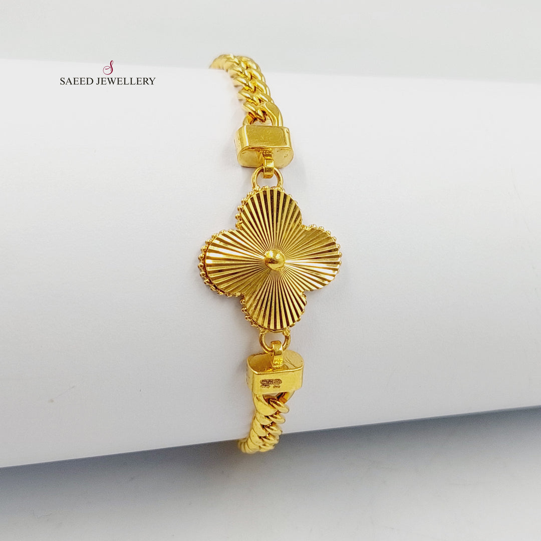 21K Gold Zircon Studded Clover Bracelet by Saeed Jewelry - Image 2