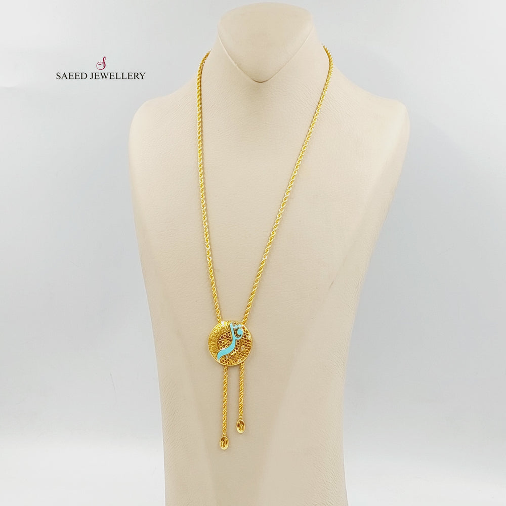 21K Gold Enameled & Zircon Studded Islamic Necklace by Saeed Jewelry - Image 2