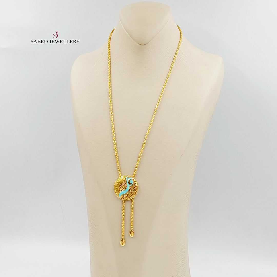 21K Gold Enameled & Zircon Studded Islamic Necklace by Saeed Jewelry - Image 2