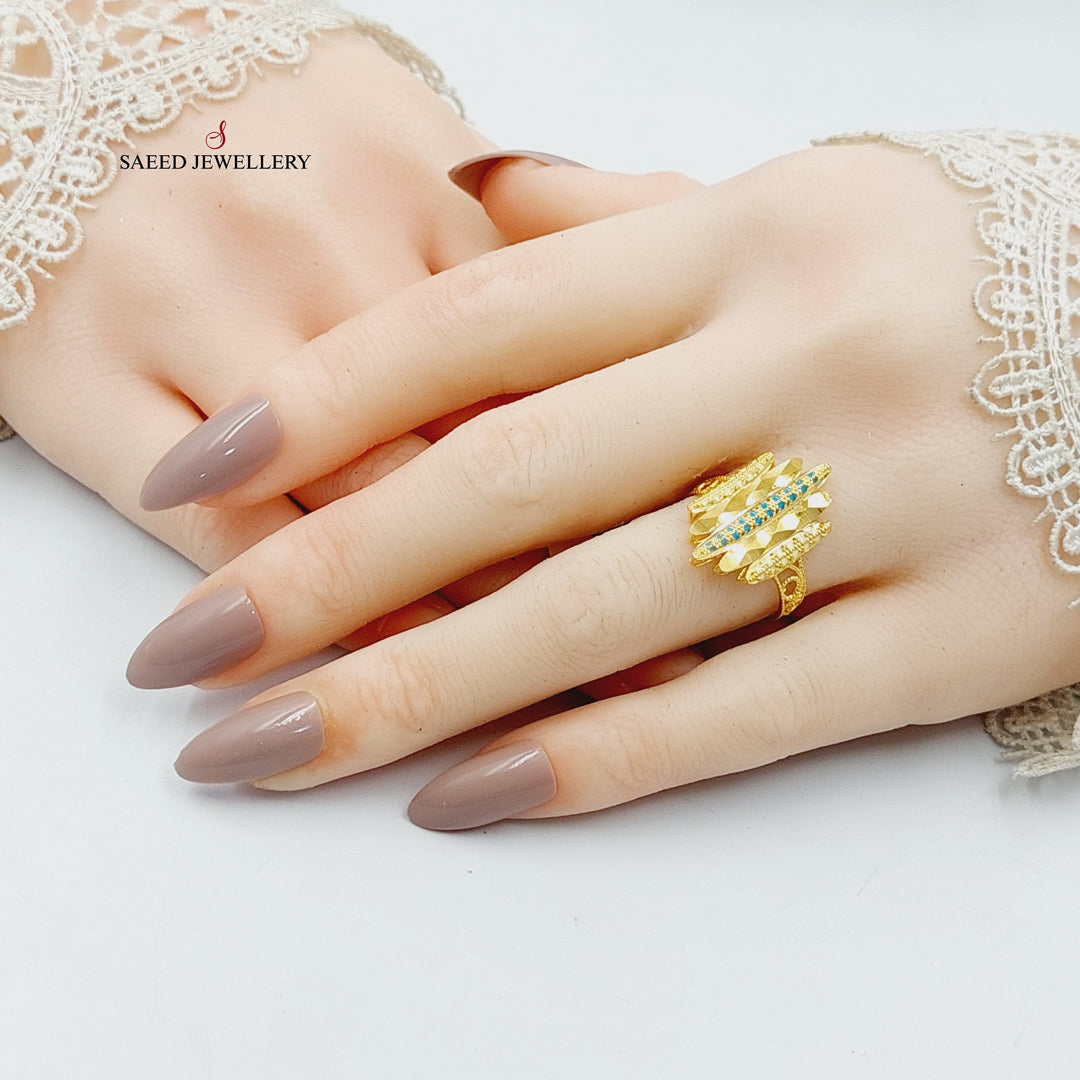 21K Gold Zircon Studded Turkish Ring by Saeed Jewelry - Image 4