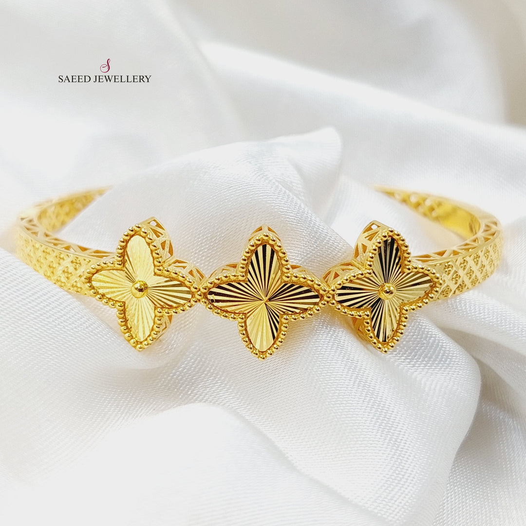 21K Gold Clover Bangle Bracelet by Saeed Jewelry - Image 11