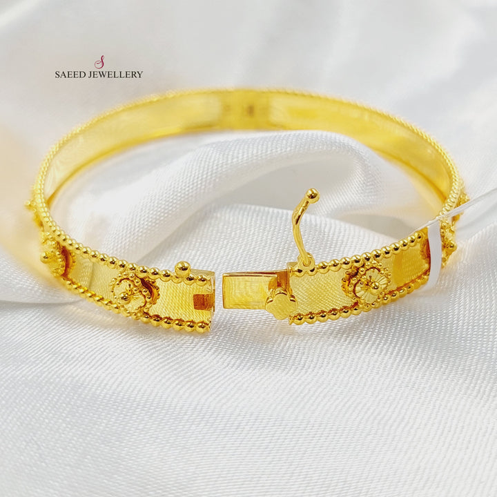 21K Gold 8mm Clover Bangle Bracelet by Saeed Jewelry - Image 3