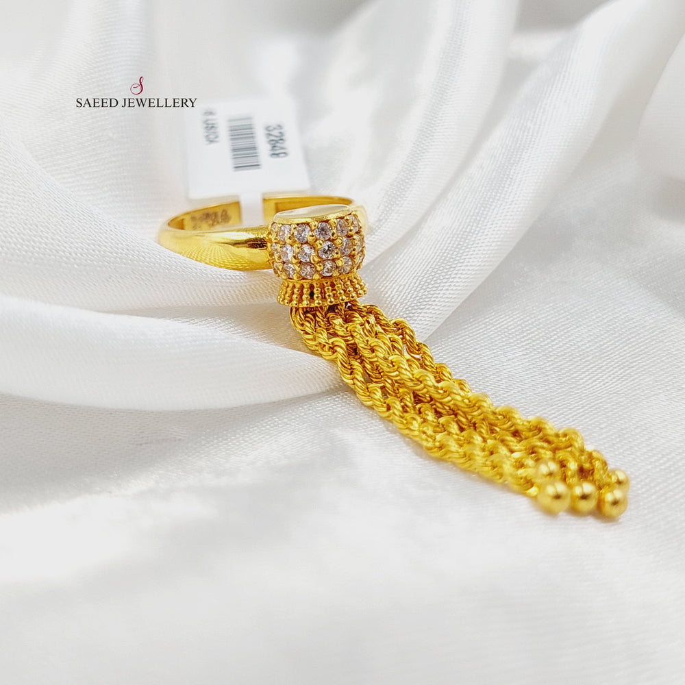 21K Gold Zircon Studded Rope Ring by Saeed Jewelry - Image 2