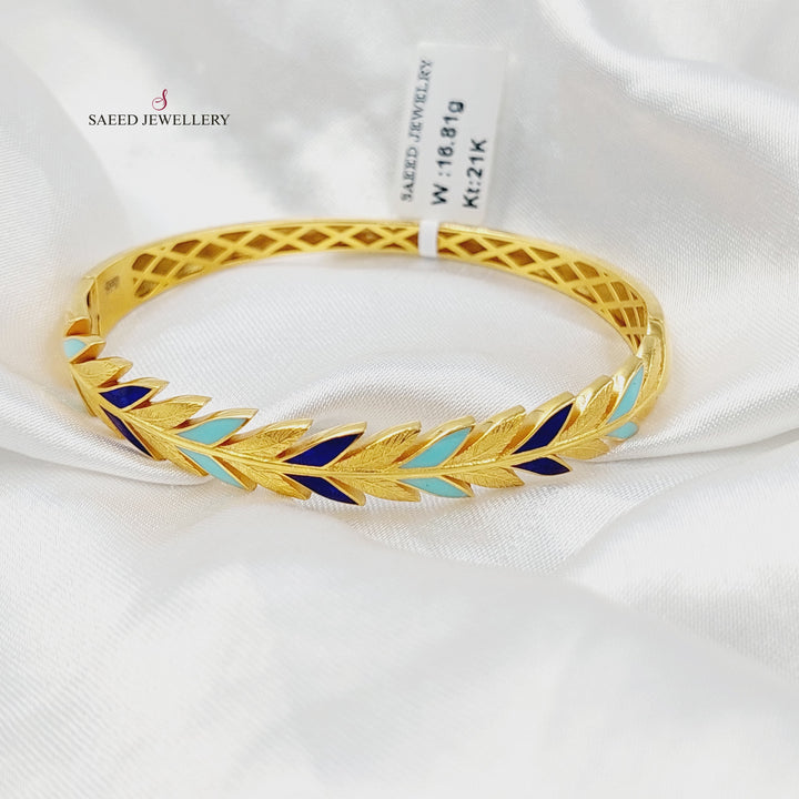 21K Gold Enameled Leaf Bangle Bracelet by Saeed Jewelry - Image 3